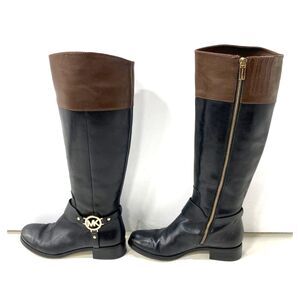 Michael Kors Fulton Harness Two Tone Black Brown Leather Riding Boots 6.5